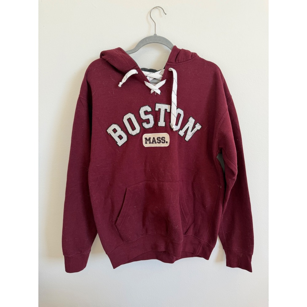 Bay State Gear Boston Mass Lace Up Hoodie Maroon Burgundy Sweatshirt Mens Medium